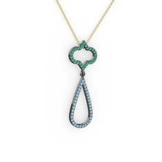 Vidonia Kolye - Yeşil kuvars ve akuamarin 925 ayar siyah rodyum kaplama gümüş kolye (40 cm altın rolo zincir) #ndv81l