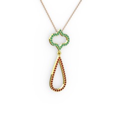 Vidonia Kolye - Yeşil kuvars ve garnet 8 ayar altın kolye (40 cm rose altın rolo zincir) #ne89re