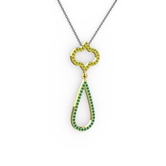 Peridot ve kök zümrüt 925 ayar altın kaplama gümüş kolye (40 cm gümüş rolo zincir)