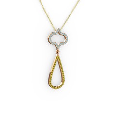 Akuamarin ve peridot 8 ayar rose altın kolye (40 cm altın rolo zincir)