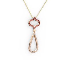 Kök yakut ve swarovski 925 ayar rose altın kaplama gümüş kolye (40 cm altın rolo zincir)