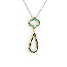 Kök zümrüt ve siyah zirkon 18 ayar altın kolye (40 cm rose altın rolo zincir)