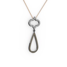 Vidonia Kolye - Swarovski ve dumanlı kuvars 925 ayar siyah rodyum kaplama gümüş kolye (40 cm rose altın rolo zincir) #p5r50w