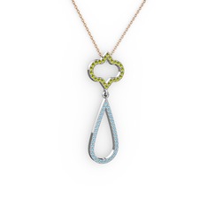 Vidonia Kolye - Peridot ve akuamarin 8 ayar beyaz altın kolye (40 cm rose altın rolo zincir) #piop09
