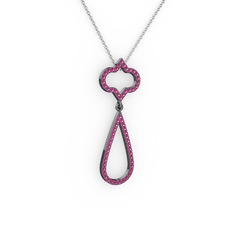 Vidonia Kolye - Rodolit garnet 925 ayar siyah rodyum kaplama gümüş kolye (40 cm beyaz altın rolo zincir) #plq2ow