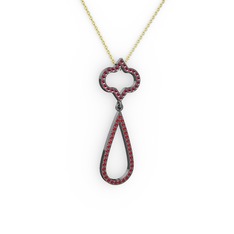 Vidonia Kolye - Kök yakut ve garnet 925 ayar siyah rodyum kaplama gümüş kolye (40 cm gümüş rolo zincir) #pqp8d4