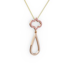 Vidonia Kolye - Pembe kuvars ve pırlanta 18 ayar rose altın kolye (0.324 karat, 40 cm altın rolo zincir) #ps2e9v