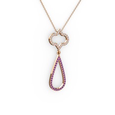 Vidonia Kolye - Swarovski ve ametist 925 ayar rose altın kaplama gümüş kolye (40 cm rose altın rolo zincir) #pwwed5