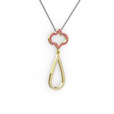 Rodolit garnet ve pırlanta 14 ayar altın kolye (0.324 karat, 40 cm gümüş rolo zincir)