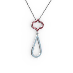 Vidonia Kolye - Garnet ve akuamarin 8 ayar beyaz altın kolye (40 cm gümüş rolo zincir) #pzki6p