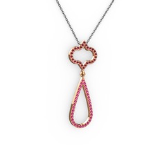 Vidonia Kolye - Kök yakut ve rodolit garnet 14 ayar rose altın kolye (40 cm gümüş rolo zincir) #q03573