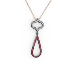 Vidonia Kolye - Pırlanta ve garnet 925 ayar siyah rodyum kaplama gümüş kolye (0.288 karat, 40 cm rose altın rolo zincir) #q1r808