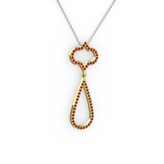 Garnet ve kök yakut 925 ayar altın kaplama gümüş kolye (40 cm beyaz altın rolo zincir)