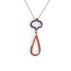 Vidonia Kolye - Lab safir ve kök yakut 925 ayar rose altın kaplama gümüş kolye (40 cm gümüş rolo zincir) #q6y8h9