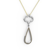 Swarovski ve dumanlı kuvars 8 ayar beyaz altın kolye (40 cm altın rolo zincir)