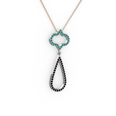 Vidonia Kolye - Kök zümrüt ve siyah zirkon 14 ayar beyaz altın kolye (40 cm gümüş rolo zincir) #qg0vrp