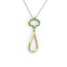 Yeşil kuvars ve beyaz zirkon 14 ayar altın kolye (40 cm beyaz altın rolo zincir)