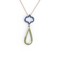 Vidonia Kolye - Lab safir ve peridot 14 ayar beyaz altın kolye (40 cm rose altın rolo zincir) #qr187m
