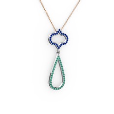 Vidonia Kolye - Lab safir ve yeşil kuvars 18 ayar beyaz altın kolye (40 cm rose altın rolo zincir) #qr6t5