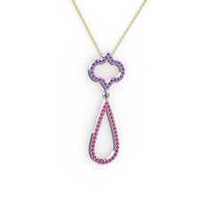 Vidonia Kolye - Ametist ve rodolit garnet 18 ayar beyaz altın kolye (40 cm altın rolo zincir) #qwz6it