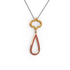 Vidonia Kolye - Sitrin ve garnet 14 ayar rose altın kolye (40 cm gümüş rolo zincir) #r24486