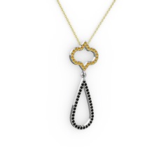 Vidonia Kolye - Sitrin ve siyah zirkon 14 ayar beyaz altın kolye (40 cm gümüş rolo zincir) #r3icef