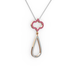 Rodolit garnet ve akuamarin 18 ayar rose altın kolye (40 cm beyaz altın rolo zincir)