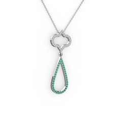 Vidonia Kolye - Pırlanta ve yeşil kuvars 925 ayar gümüş kolye (0.288 karat, 40 cm gümüş rolo zincir) #r4r1yd