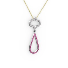 Beyaz zirkon ve rodolit garnet 14 ayar beyaz altın kolye (40 cm altın rolo zincir)