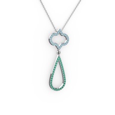 Vidonia Kolye - Akuamarin ve yeşil kuvars 18 ayar beyaz altın kolye (40 cm gümüş rolo zincir) #raz1an
