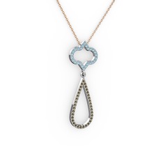 Akuamarin ve dumanlı kuvars 18 ayar beyaz altın kolye (40 cm gümüş rolo zincir)