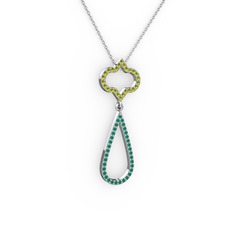 Vidonia Kolye - Peridot ve kök zümrüt 18 ayar beyaz altın kolye (40 cm beyaz altın rolo zincir) #rr1r1z