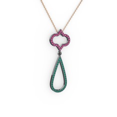 Vidonia Kolye - Rodolit garnet ve kök zümrüt 925 ayar siyah rodyum kaplama gümüş kolye (40 cm rose altın rolo zincir) #rwpjnd