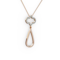 Vidonia Kolye - Akuamarin ve pırlanta 925 ayar rose altın kaplama gümüş kolye (0.324 karat, 40 cm rose altın rolo zincir) #s3jjm4