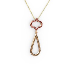 Vidonia Kolye - Kök yakut ve dumanlı kuvars 8 ayar rose altın kolye (40 cm altın rolo zincir) #s8equu