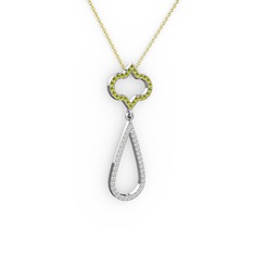 Vidonia Kolye - Peridot ve pırlanta 18 ayar beyaz altın kolye (0.324 karat, 40 cm altın rolo zincir) #sbcmmv