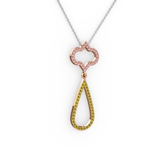 Vidonia Kolye - Pembe kuvars ve peridot 8 ayar rose altın kolye (40 cm gümüş rolo zincir) #scytnl