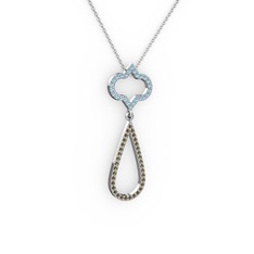 Vidonia Kolye - Akuamarin ve dumanlı kuvars 14 ayar beyaz altın kolye (40 cm gümüş rolo zincir) #sdh6ju