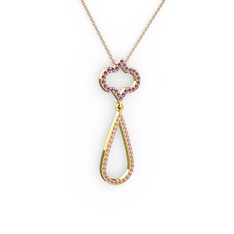 Vidonia Kolye - Ametist ve pembe kuvars 8 ayar altın kolye (40 cm gümüş rolo zincir) #slq3yy