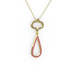 Vidonia Kolye - Dumanlı kuvars ve rodolit garnet 8 ayar altın kolye (40 cm altın rolo zincir) #su4lj3
