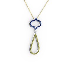 Lab safir ve peridot 18 ayar beyaz altın kolye (40 cm altın rolo zincir)