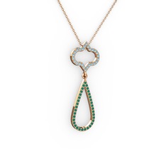 Vidonia Kolye - Akuamarin ve kök zümrüt 14 ayar rose altın kolye (40 cm gümüş rolo zincir) #t1veyh