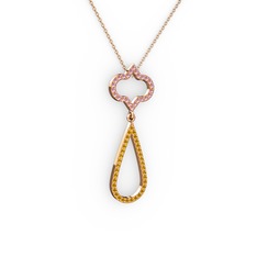 Vidonia Kolye - Pembe kuvars ve sitrin 8 ayar rose altın kolye (40 cm rose altın rolo zincir) #tfk3wz