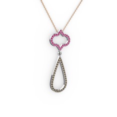 Rodolit garnet ve dumanlı kuvars 8 ayar beyaz altın kolye (40 cm rose altın rolo zincir)