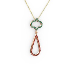 Vidonia Kolye - Kök zümrüt ve garnet 8 ayar rose altın kolye (40 cm gümüş rolo zincir) #tt9ime