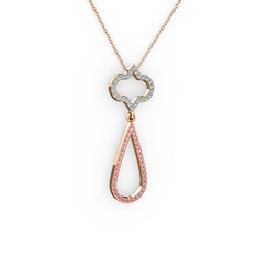 Vidonia Kolye - Akuamarin ve pembe kuvars 8 ayar rose altın kolye (40 cm rose altın rolo zincir) #twe5qa