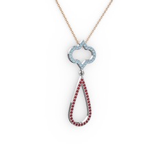 Vidonia Kolye - Akuamarin ve garnet 8 ayar beyaz altın kolye (40 cm rose altın rolo zincir) #twvbrr