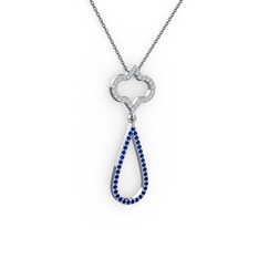 Vidonia Kolye - Beyaz zirkon ve lab safir 14 ayar beyaz altın kolye (40 cm gümüş rolo zincir) #txwg7s