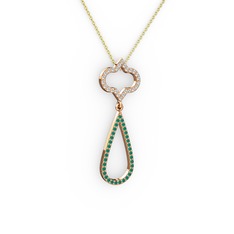 Swarovski ve kök zümrüt 8 ayar rose altın kolye (40 cm altın rolo zincir)