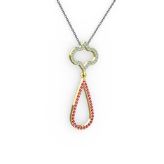 Akuamarin ve rodolit garnet 14 ayar altın kolye (40 cm gümüş rolo zincir)